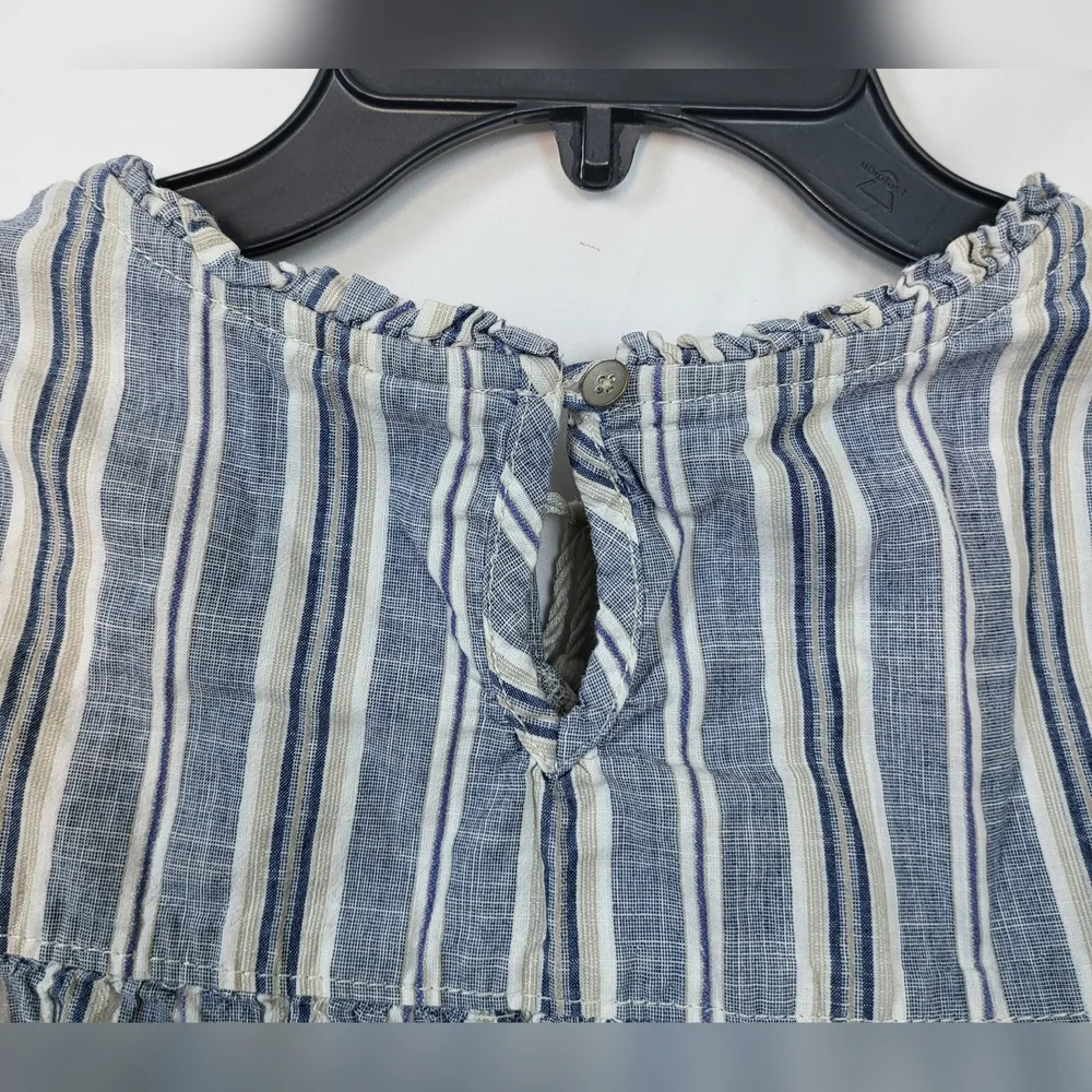 Gap Kids Girls Blue White Chambray Striped Tasseled Tie 3/4 Sleeve Peasant Top M